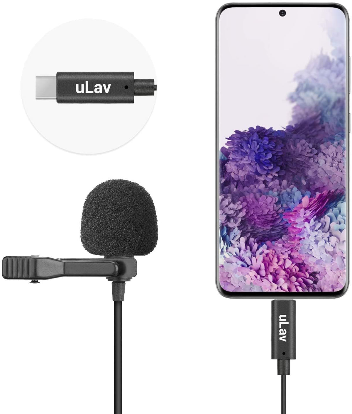 USB C Clip On Cellphone Microphone | Wired Lapel Mic | uLav | Movo - Movo