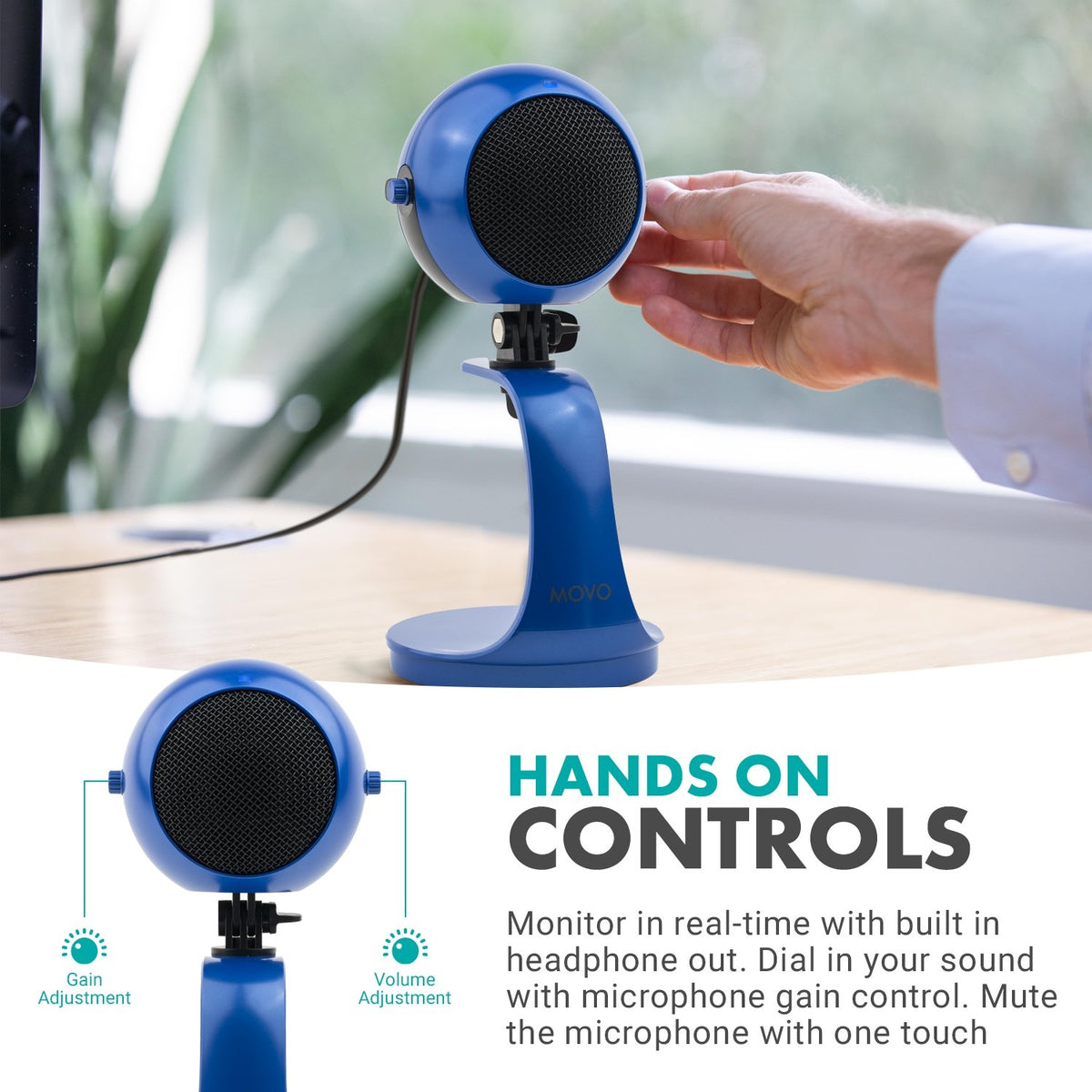 USB Microphone with Desktop Stand in Royal Blue - Movo