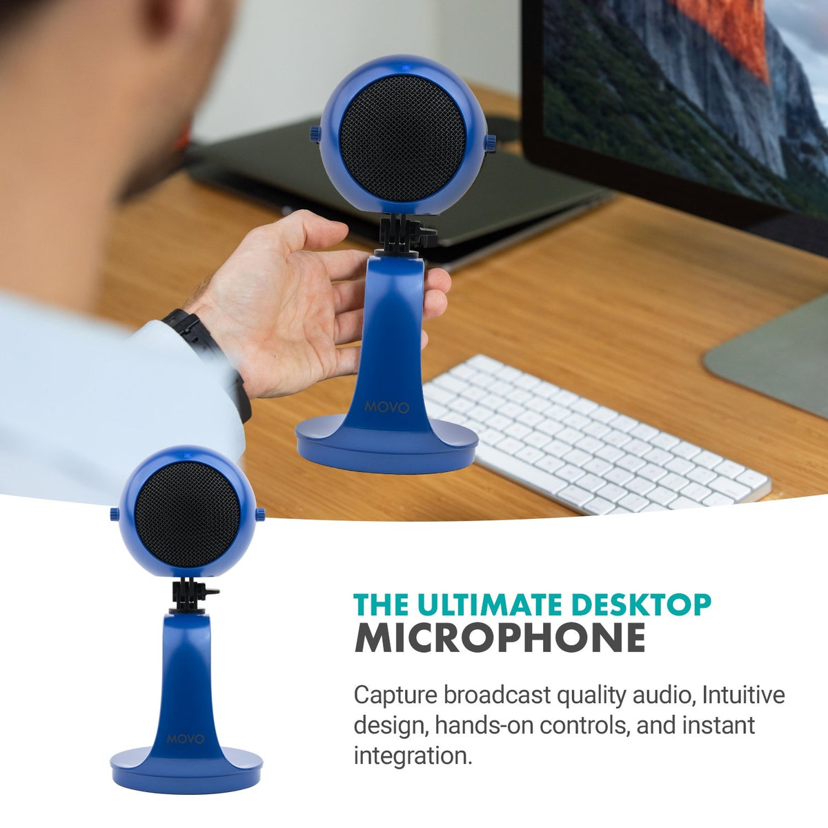 USB Microphone with Desktop Stand in Royal Blue - Movo