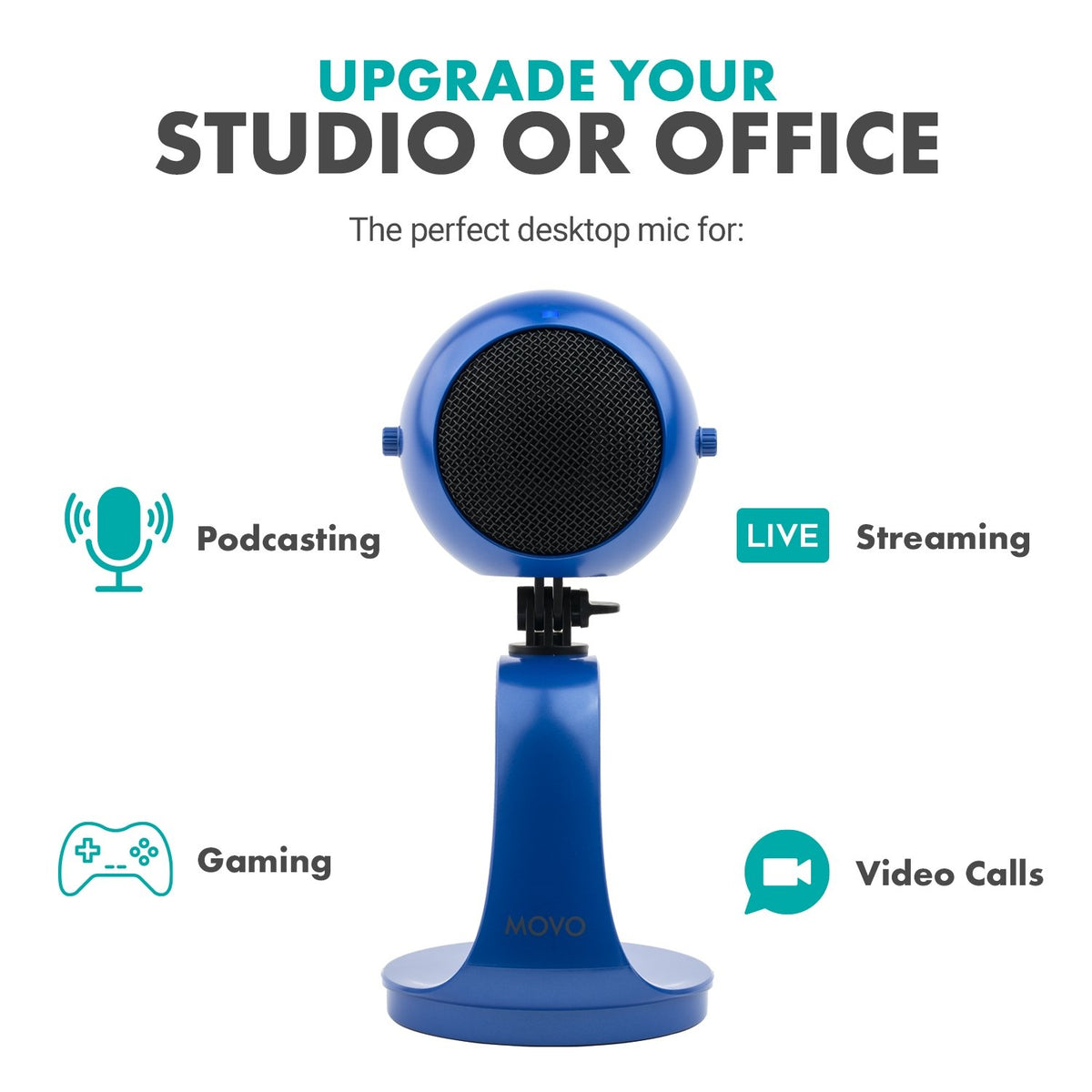USB Microphone with Desktop Stand in Royal Blue - Movo