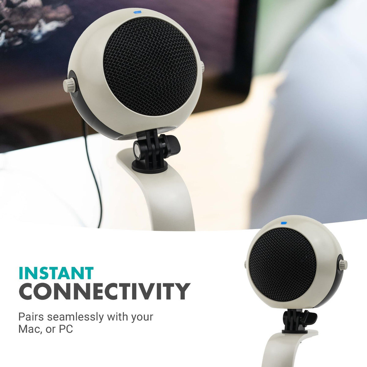 USB Microphone with Desktop Stand in White - Movo