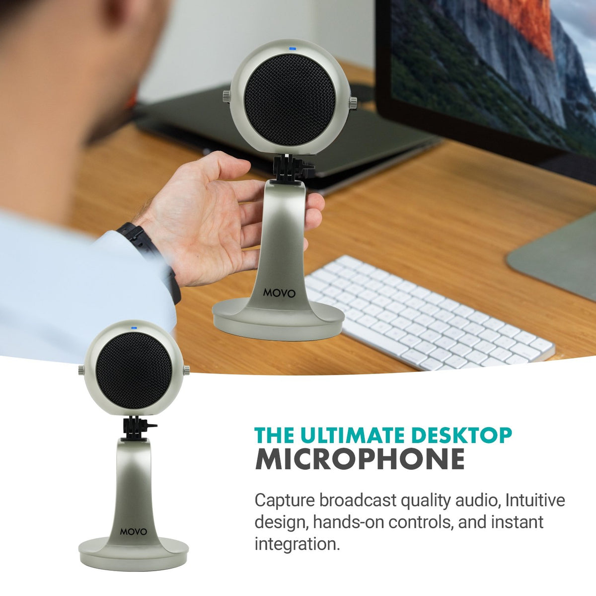USB Webcam with Desktop Stand in Silver - Movo