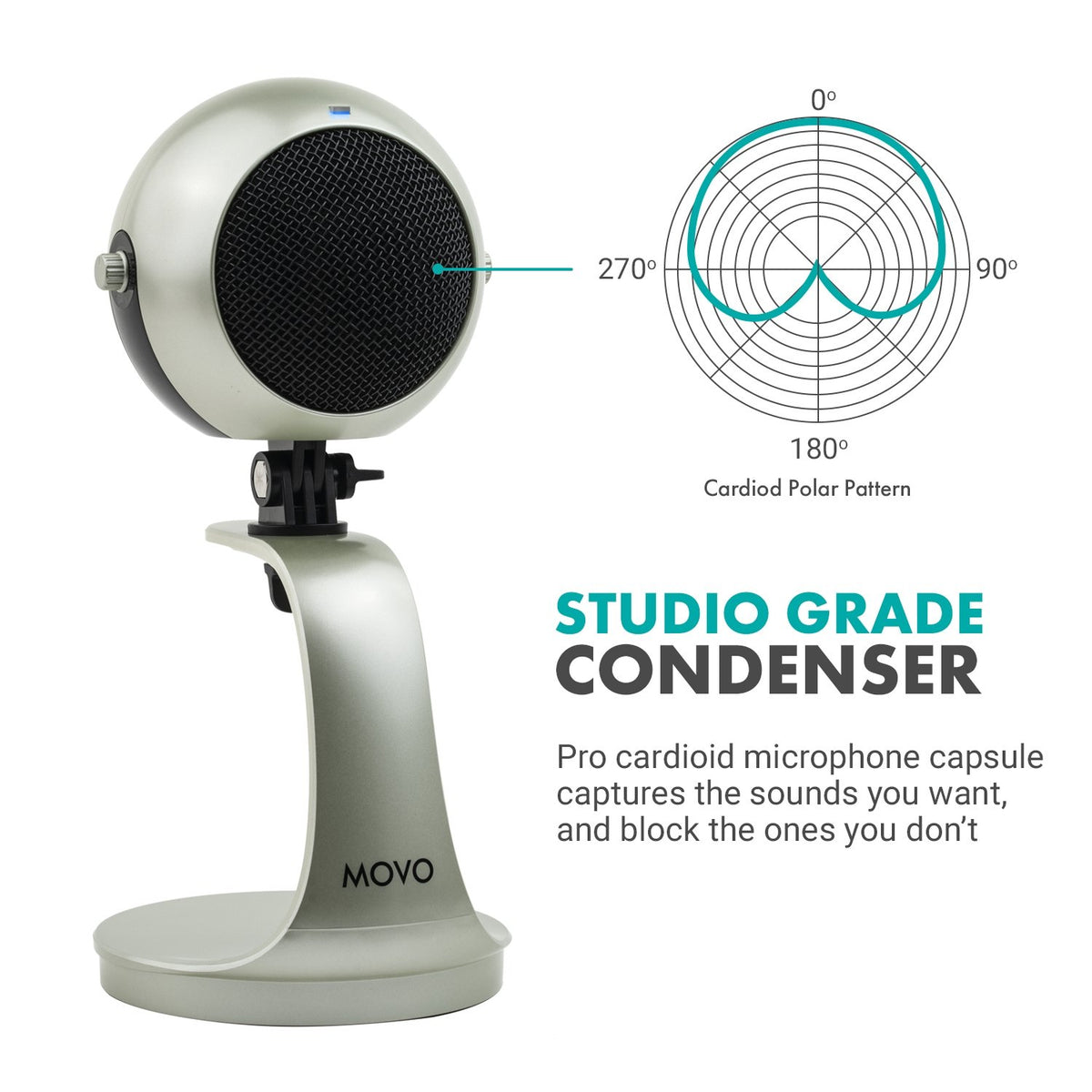 USB Webcam with Desktop Stand in Silver - Movo