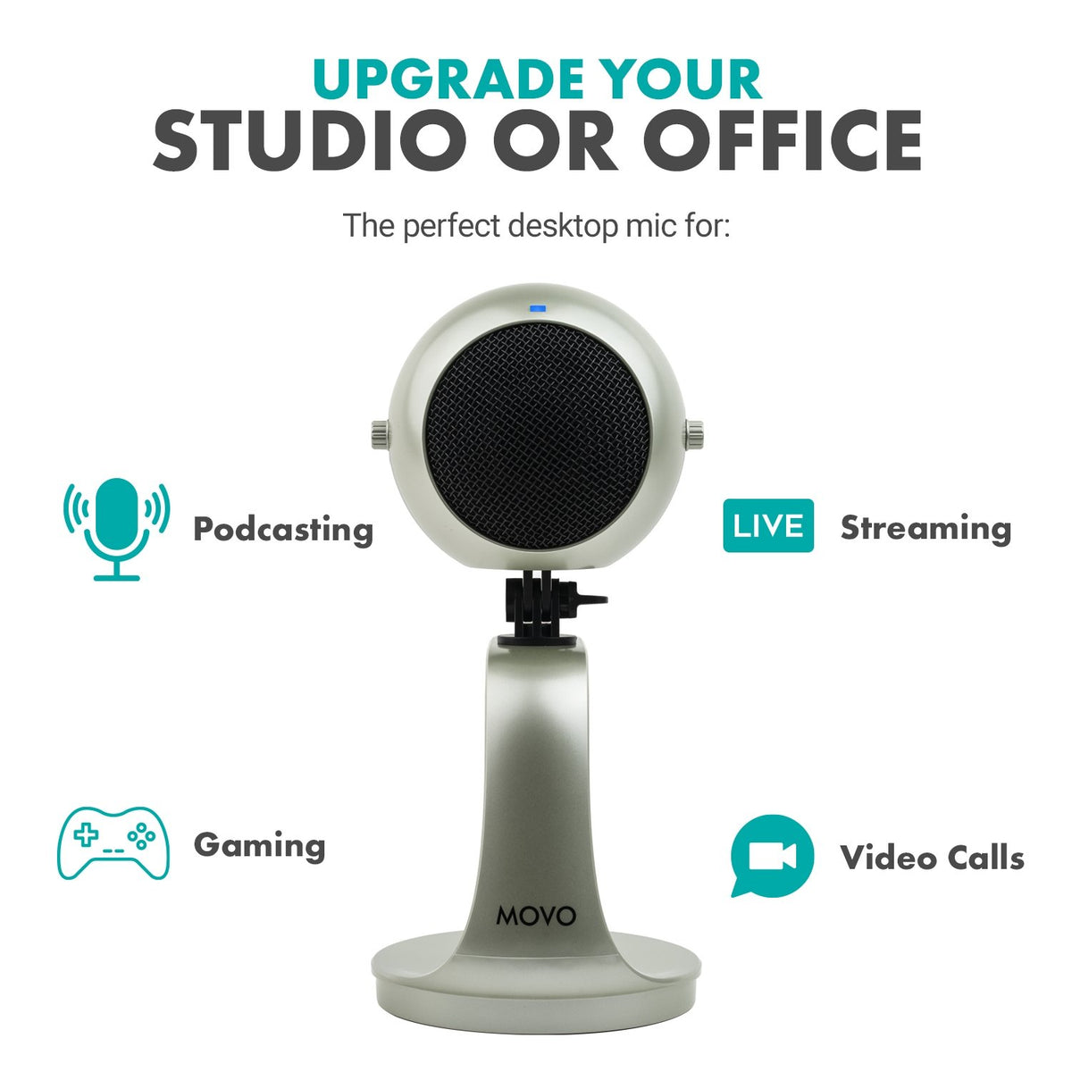 USB Webcam with Desktop Stand in Silver - Movo