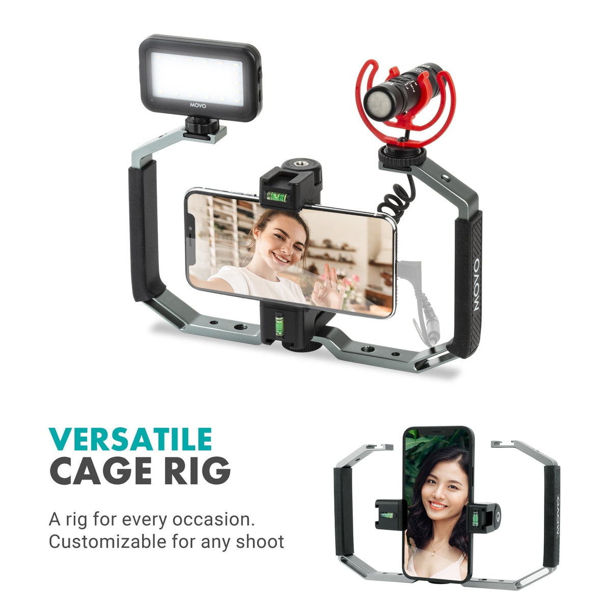 Video Cage Rig for DSLR, Mirrorless Camera, Smartphone - Movo