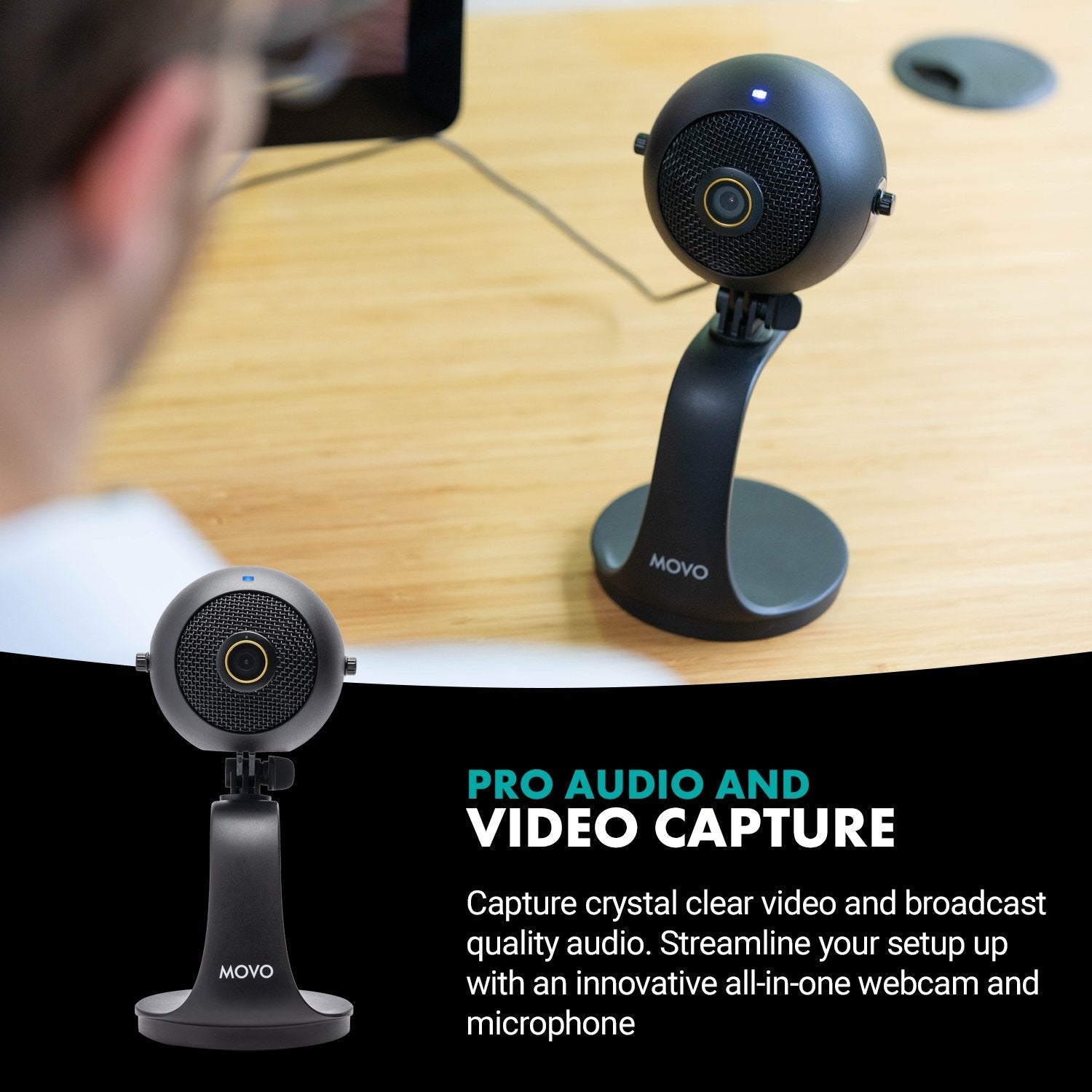 WebMic-HD | Webcam and Condenser Microphone with Desktop Stand | Movo