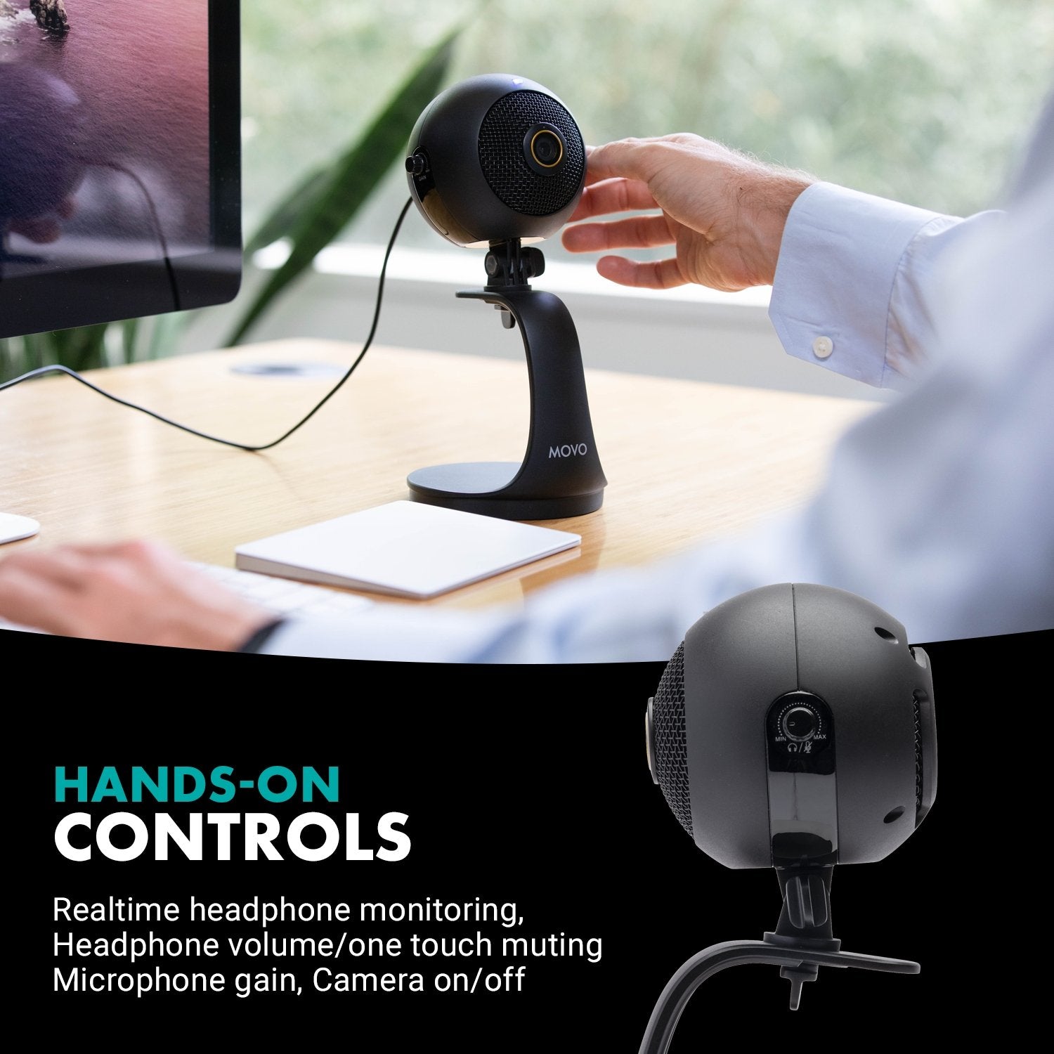 WebMic-HD | Webcam and Condenser Microphone with Desktop Stand | Movo