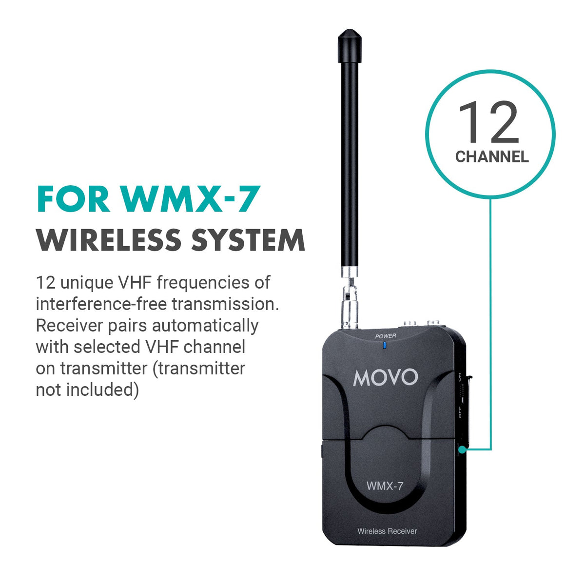 Wireless Receiver for WMX-7 VHF Microphone System - Movo
