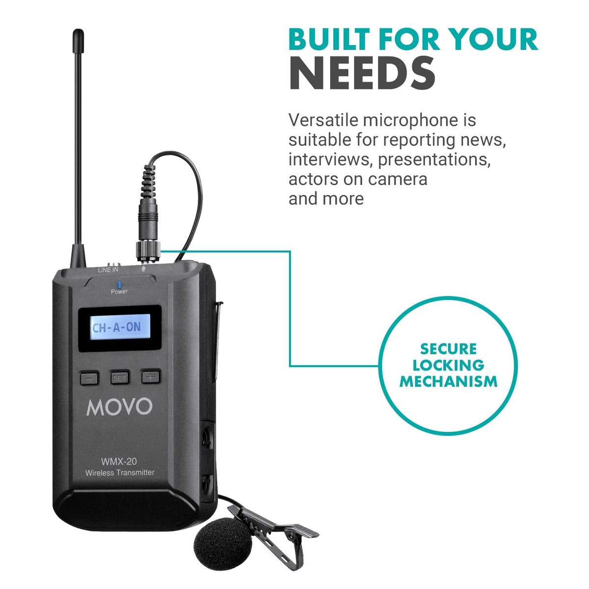 Wireless UHF Lavalier Microphone with Transmitter - Movo