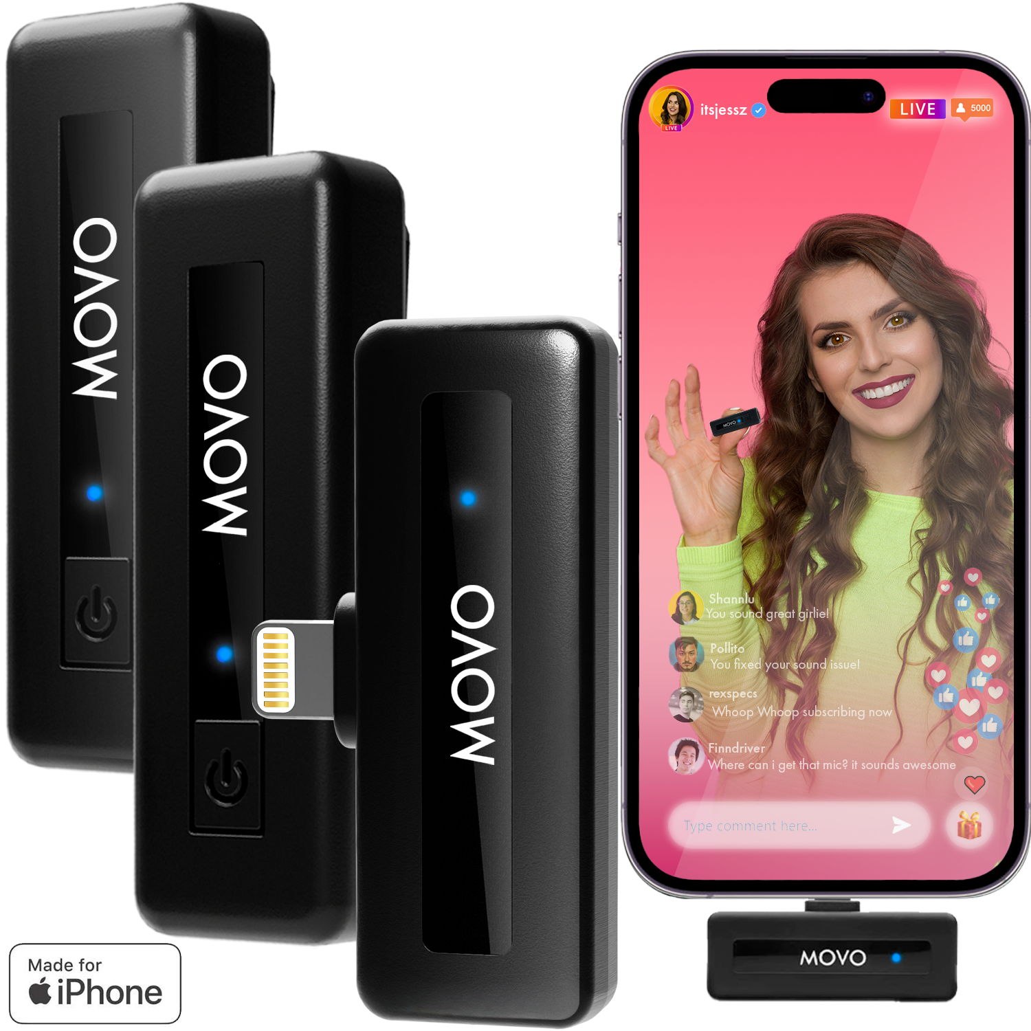 Wireless Mini DI DUO | Dual Wireless Lavalier Microphone for iPhone | Movo