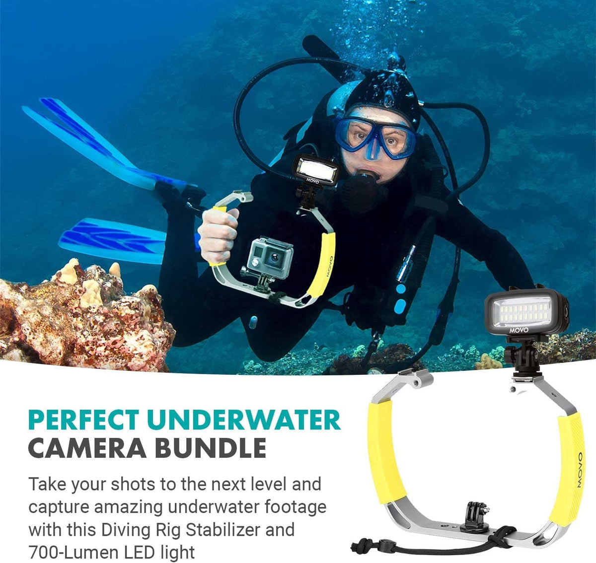 XL Scuba GoPro Underwater Video Stabilizer | GoPro Scuba Light | Movo - Movo