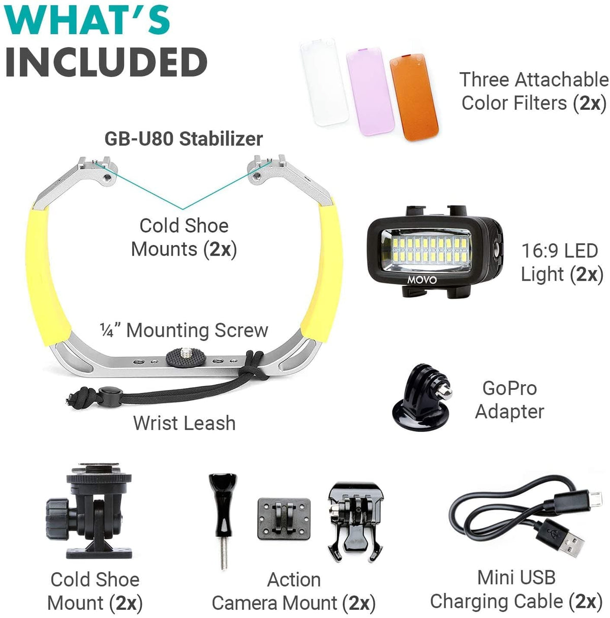 XL Underwater Camera Rig Equipment with Waterproof LED Lights | Movo - Movo