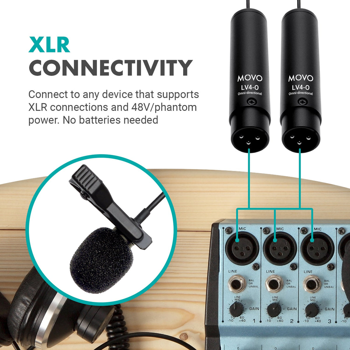 XLR Phantom Power Omnidirectional Lavalier Microphone Set - Movo